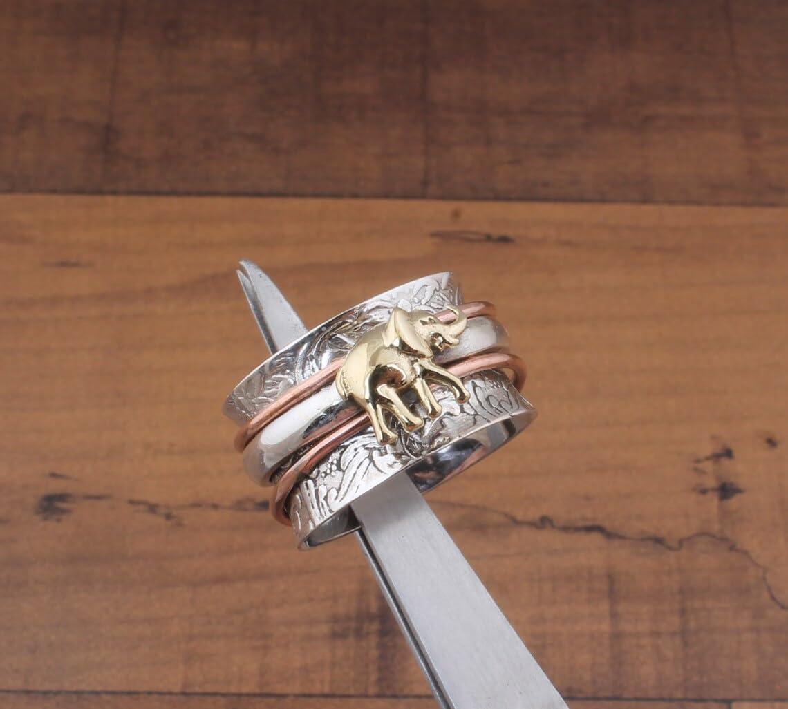 Elephant Spinner Ring, Fidget Anxiety Ring, Sterling Silver Ring Women, Meditation Spinner Ring, Elephant Band Ring, Boho Jewelry For Gift