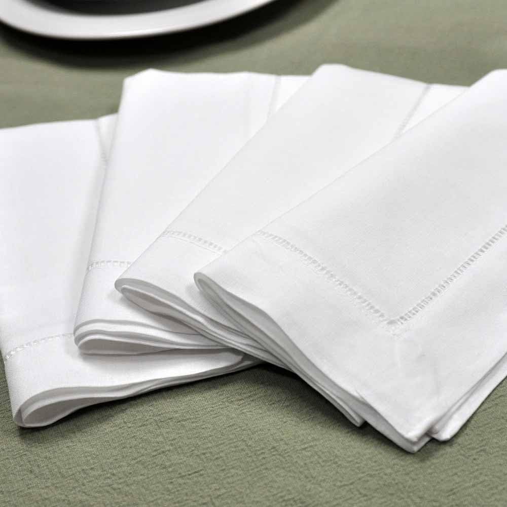 Servilletas de lino de 24 x 24 pulgadas, juego de 4 servilletas de tela blanca, lavables, servilletas de tela blanca, servilletas de tela para mesa