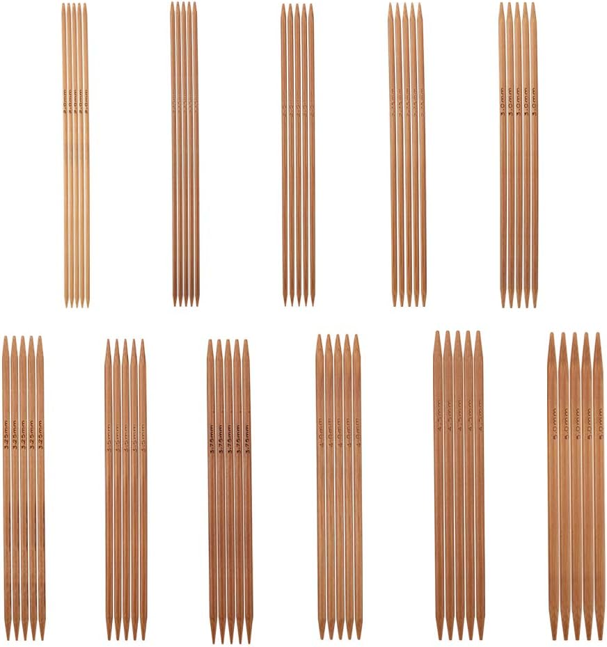 Kit de 55 agujas de tejer, 11 tamaños de agujas de tejer de doble punta de 0.079 a 0.197 pulgadas, agujas de tejer de bambú, agujas de tejer para