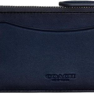 Coach Tarjetero con cremallera para hombre en piel bruñida, Azul profundo, Estuche para tarjetas con cremallera en piel bruñida Coach Tarjetero con cremallera para hombre en piel bruñida, Azul profundo, Estuche para tarjetas con cremallera en piel bruñida