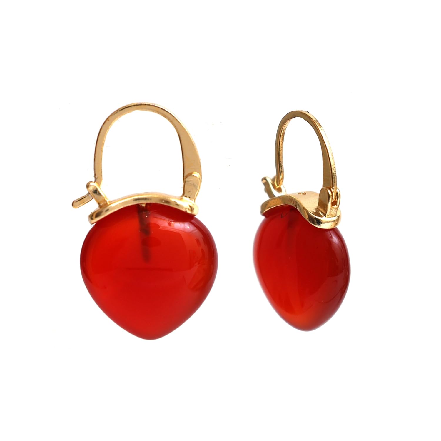 Gempires Carnelian Huggie Hoop Earrings, Dangling Earrings for Women, Handmade 15mm Pear shape Earrings, Everyday Wear, 14k Gold Plated Jewelry,