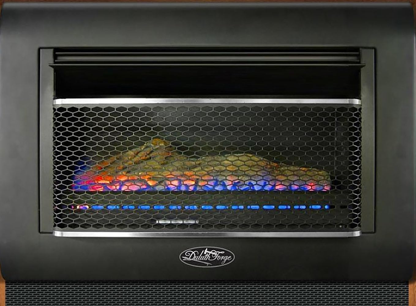 Duluth Forge Sistema de chimenea de gas sin ventilación de combustible dual con manto, control de termostato, 1 troncos de fuego, uso con gas