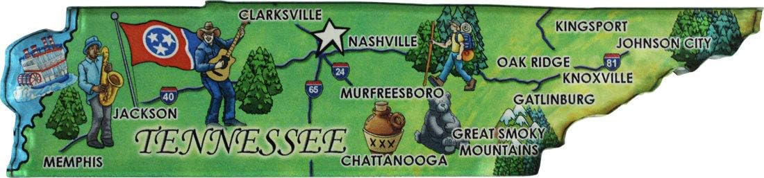 Tennessee – Imán acrílico para refrigerador con mapa estatal