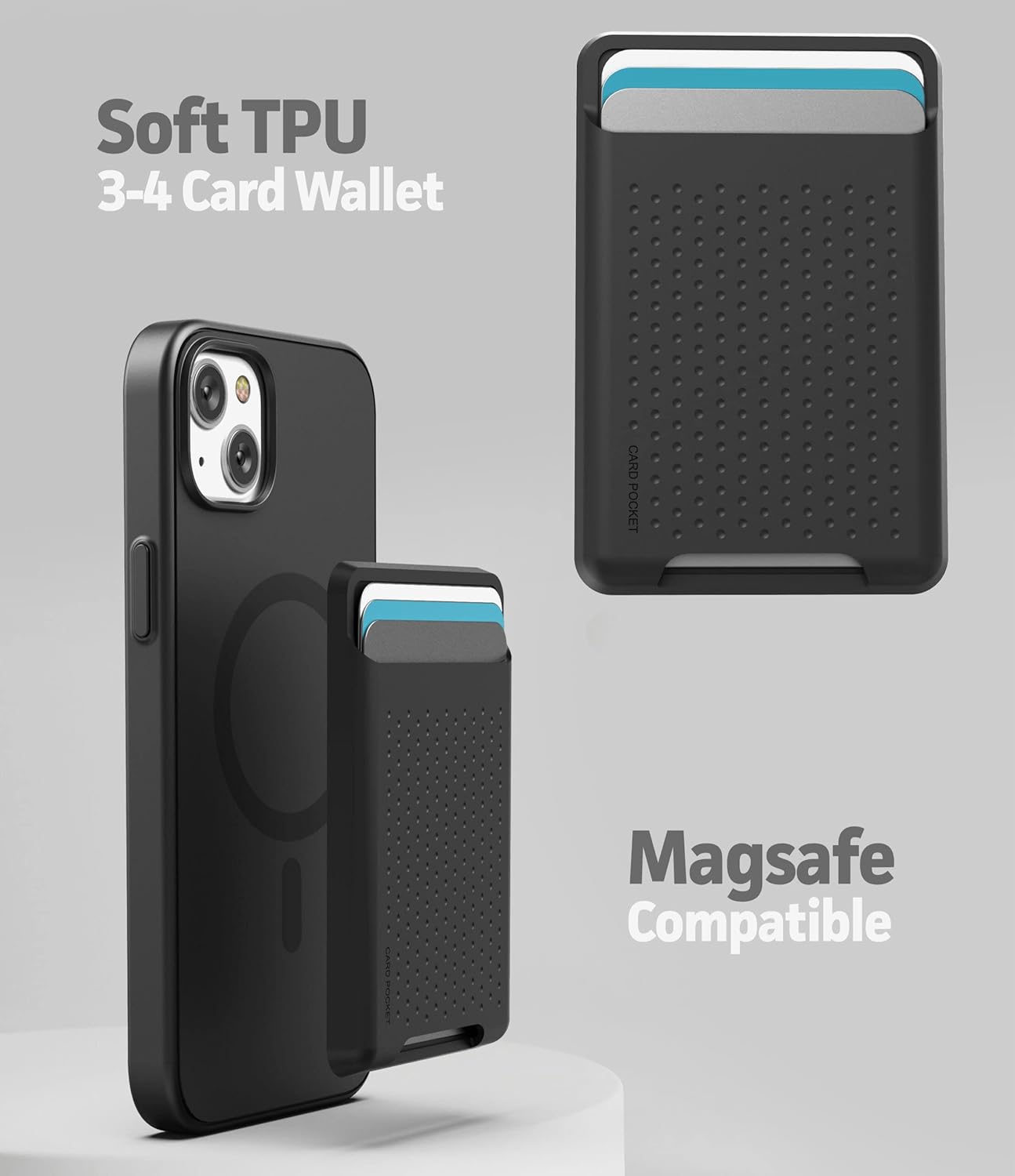 Encased Juego de funda 3 en 1 para iPhone 14 Plus con tarjetero y protector de pantalla (compatible con MagSafe), color negro