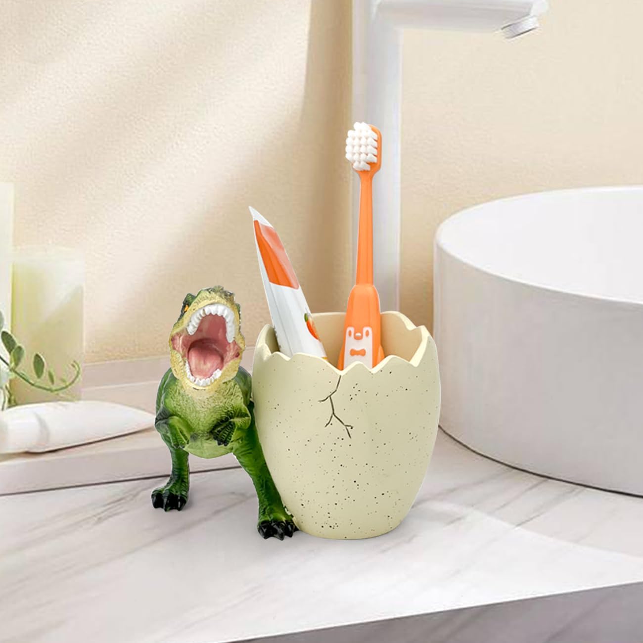 Porta cepillos de dientes de dinosaurio para baños – Lindo soporte para cepillos de dientes de dinosaurio – Soporte para cepillos de dientes y pasta