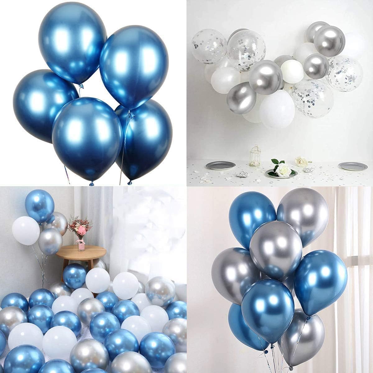 104 piezas de globos azules y plata para guirnalda, arco azul real globos metálicos para baby shower, cumpleaños, decoraciones para boda.