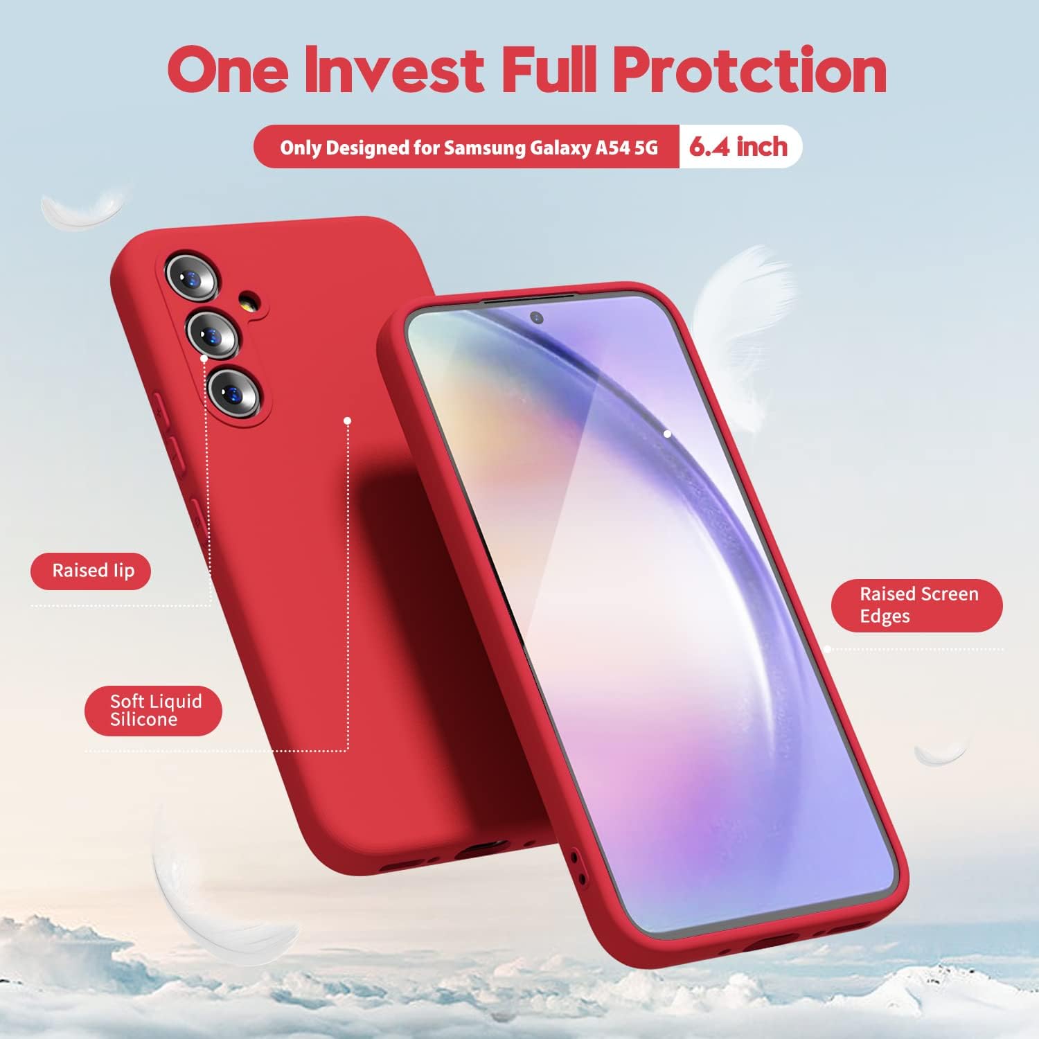 oakxco Funda de silicona líquida para Samsung Galaxy A54 5G, bonita funda delgada y delgada de goma TPU suave para mujeres y niñas, protección