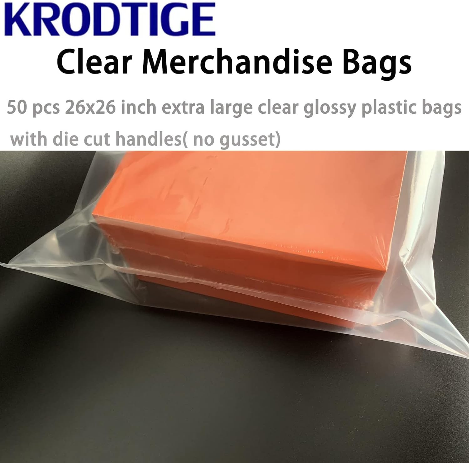 Paquete de 50 bolsas de plástico transparente extra grandes de 26 x 26 pulgadas con asas, feria comercial, recuerdos de fiesta y múltiples ocasiones