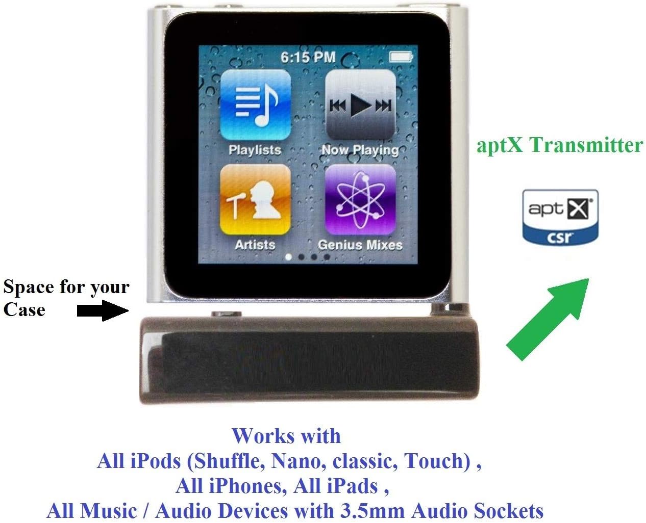 KOKKIA itransmitter iadapter transmisor APTX, Universal 3.5mm Tiny APTX Tasa de Datos Mejorada Bluetooth estéreo Transmisor. Funciona con todos los