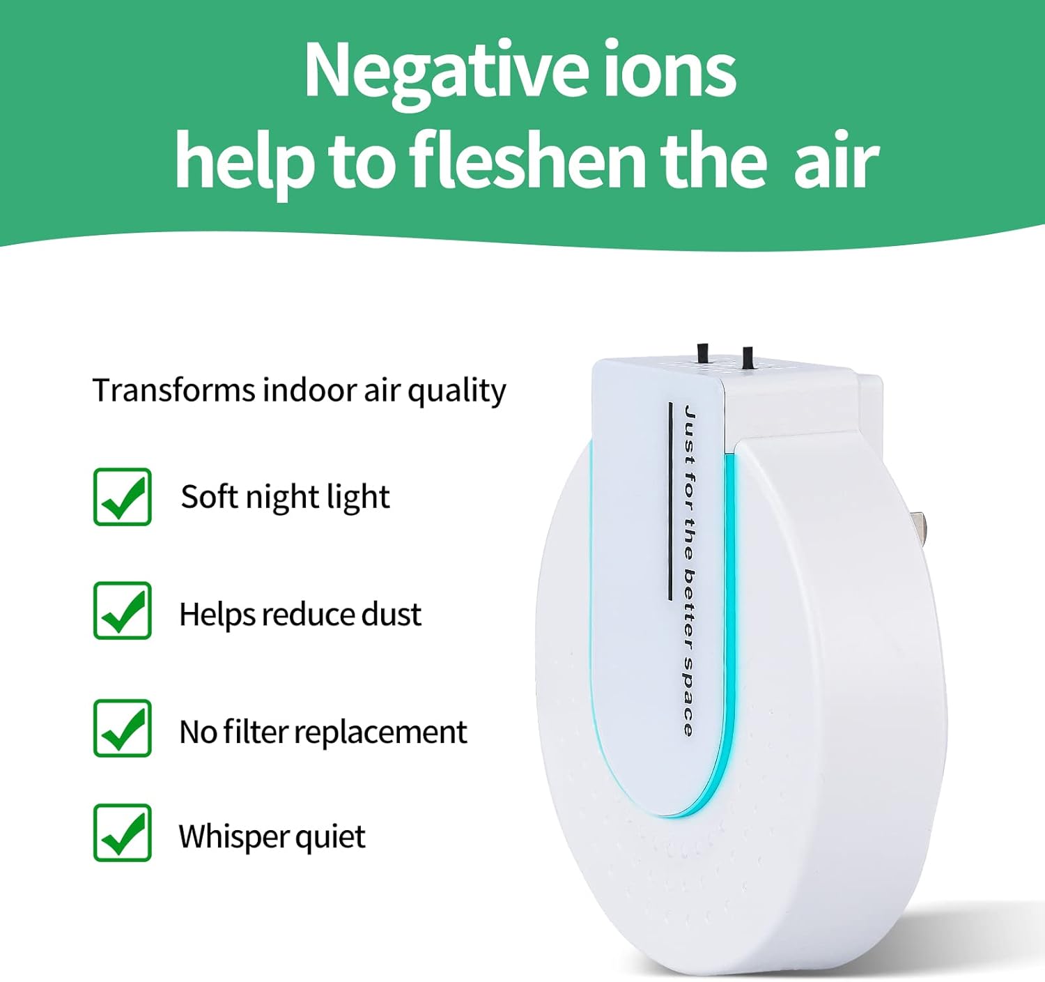 Enchufe de iones negativos, generador de iones negativos portátil para el hogar, aniones para habitaciones con olor y humo, generalmente se utiliza