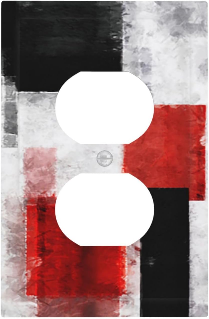 Placas de pared para receptáculo dúplex de tamaño jumbo de 1 pandilla, negro, rojo, gris, gris, pintura de arte abstracto, geométrico, moderno,