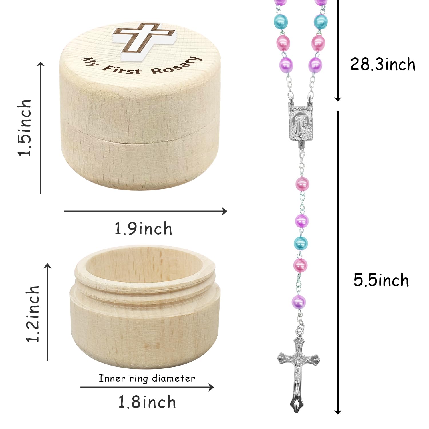 Regalos de bautismo católico, mi primer rosario y caja de recuerdo, juego de rosario, cuentas de rosario multicolor católicas para hombres, mujeres