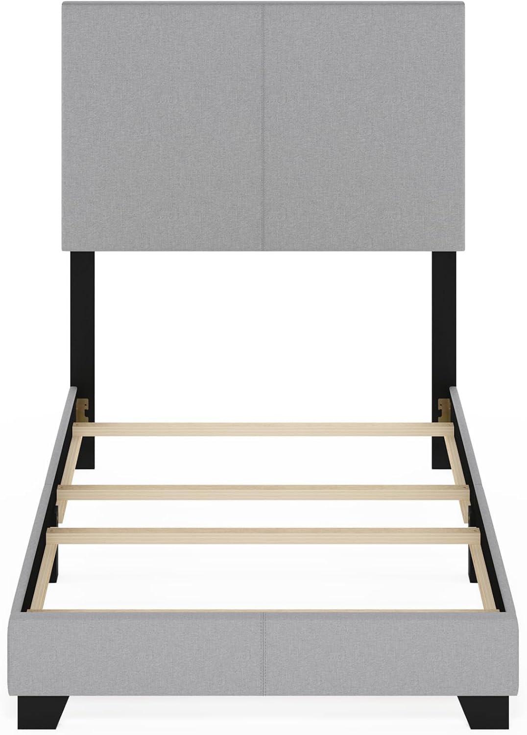 Furinno Pessac – Marco de cama tapizado de tela con soporte de listones de madera, tamaño individual, glaciar