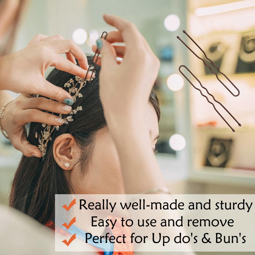 YINGFENG – 330 horquillas para el cabello en forma de U, color marrón, 2.4 pulgadas, para mujeres y niñas, con caja de almacenamiento, accesorios