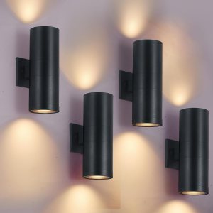 DUJAHMLAND Apliques de pared para exteriores, luces de pared exterior arriba y abajo, lámpara de pared moderna de aluminio negro mate, accesorios de DUJAHMLAND Apliques de pared para exteriores, luces de pared exterior arriba y abajo, lámpara de pared moderna de aluminio negro mate, accesorios de