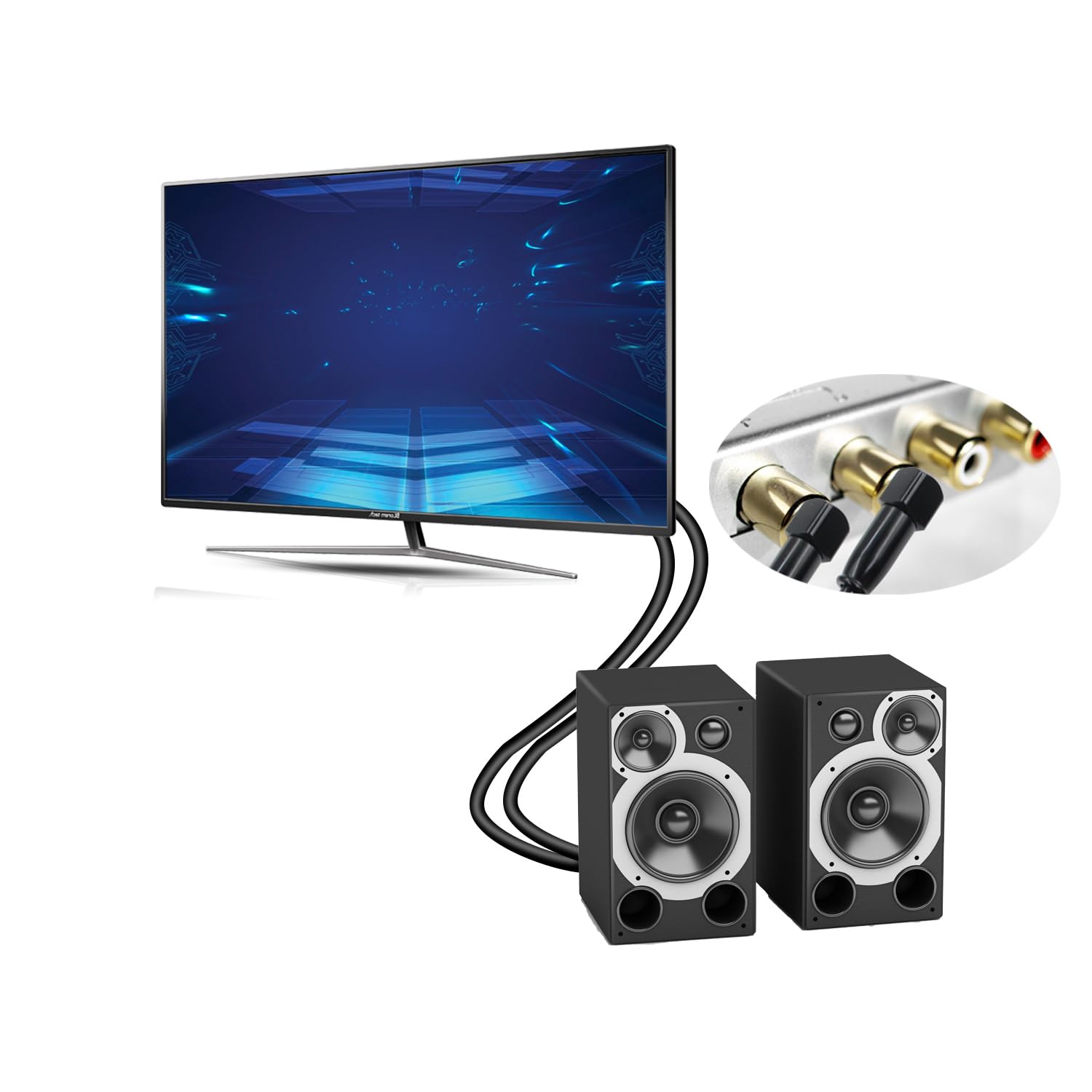 RIIEYOCA Cable de audio TS a RCA dual de 14 de pulgada, chapado en oro, conector TS macho de 0.250 in a ángulo recto 2 RCA Phono macho estéreo Y