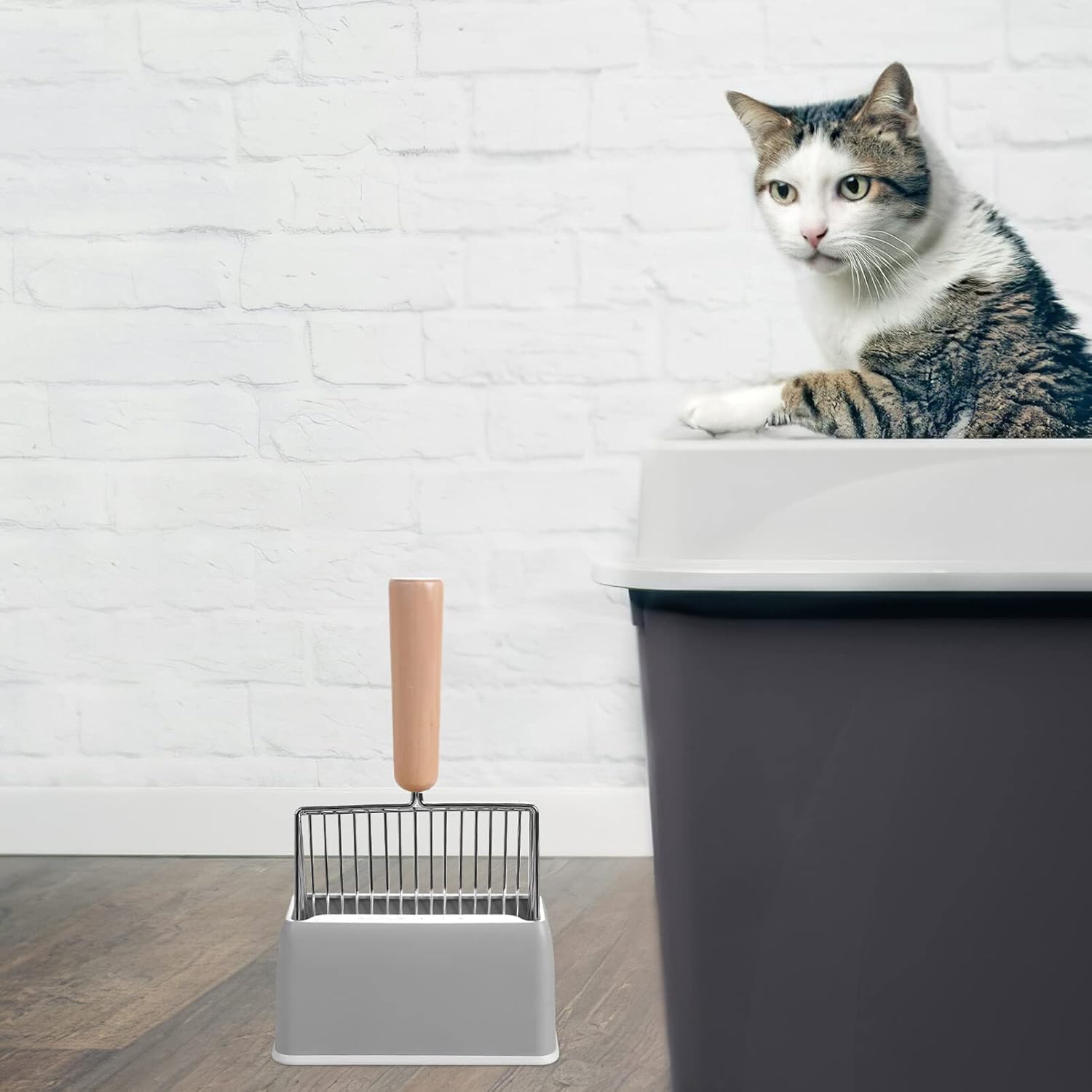 Alipis Caja de almacenamiento de pala de arena para gatos, caja de almacenamiento de pala de arena para mascotas, accesorios de caja de arena, 2