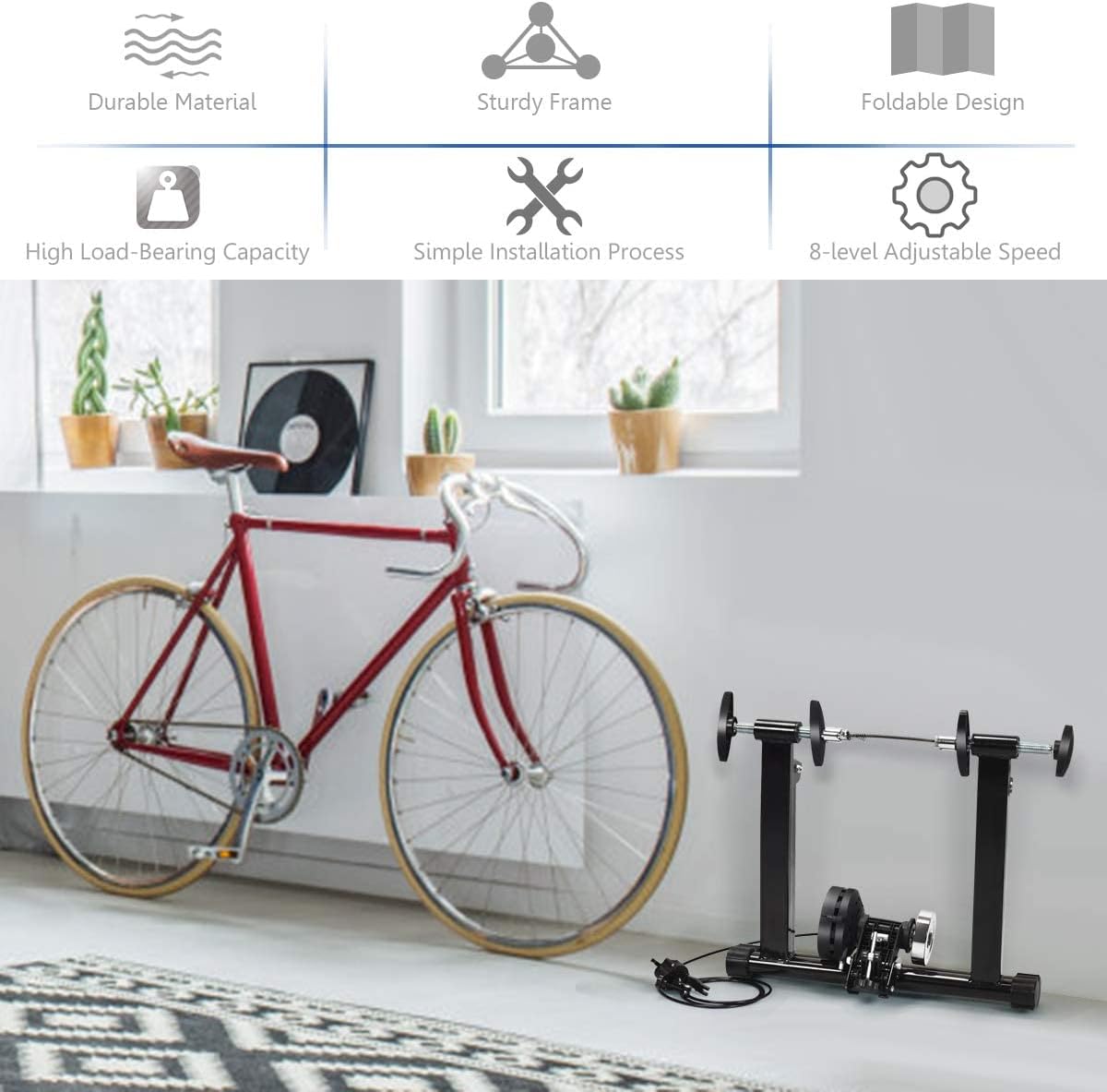 Sporfit Soporte de entrenamiento de bicicleta, soporte de bicicleta estacionario para montar en interiores, soporte magnético de acero para ruedas