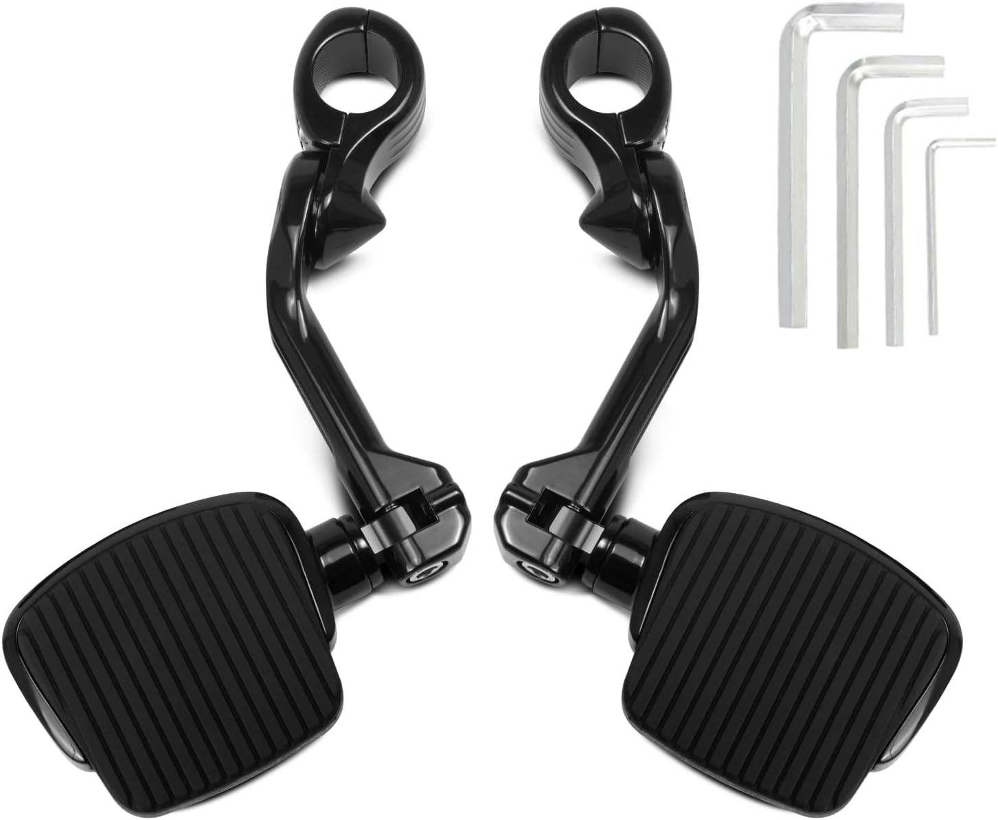 Kit de montaje y mini estribo largo en ángulo para Harley Touring Street Glide Road King Dyna Softail con protector de motor de 1.25 pulgadas (negro)