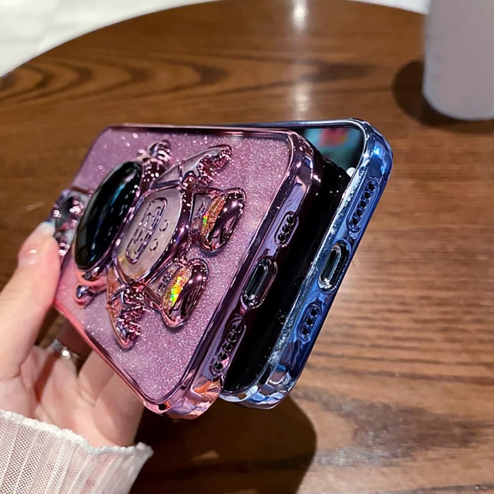 Roemary Funda con soporte oculto de astronauta para iPhone 15 Pro Max, para iPhone 15 Pro Max, funda dorada, soporte plegable de astronauta con