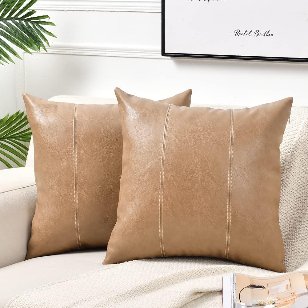 Fancy Homi Fundas de almohada de 22 x 22 pulgadas, 2 paquetes de fundas de almohada decorativas color marrón tostado de 22 x 22 pulgadas para sofá,