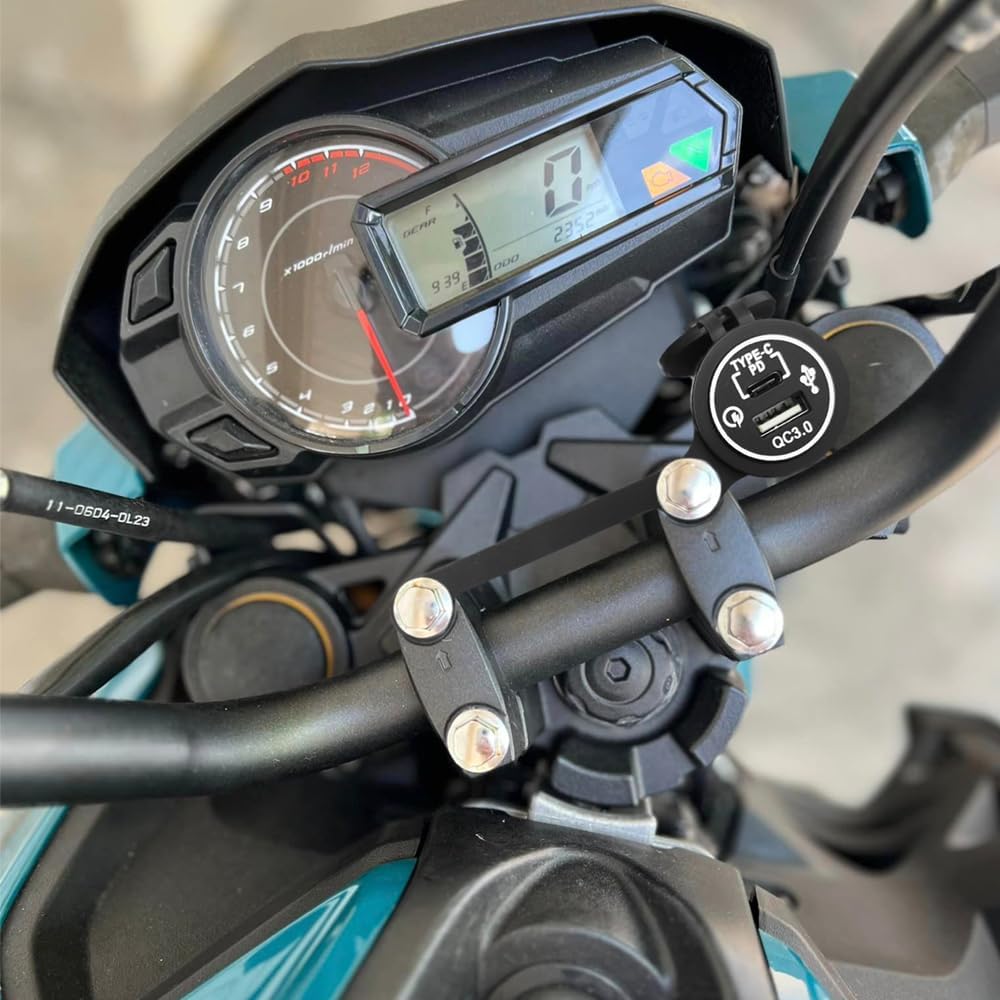 Kit de puerto USB dual USB de carga rápida 3.0 tipo c PD para motocicleta compatible con Kawasaki Z125 PRO 2017-2024