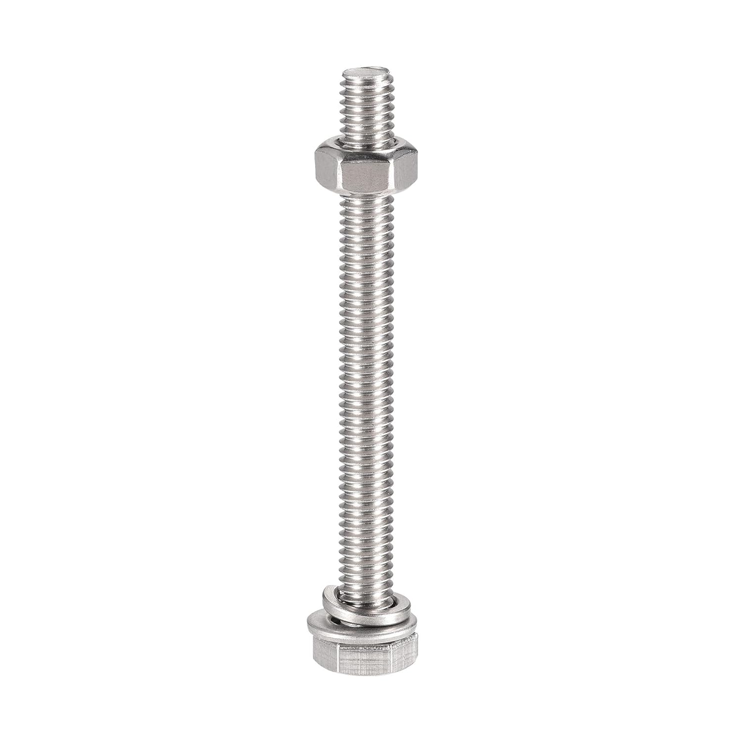 uxcell Tornillos de cabeza hexagonal M6 x 2.559 in, tuercas, kits de arandelas planas y de bloqueo, pernos hexagonales de rosca completa de acero