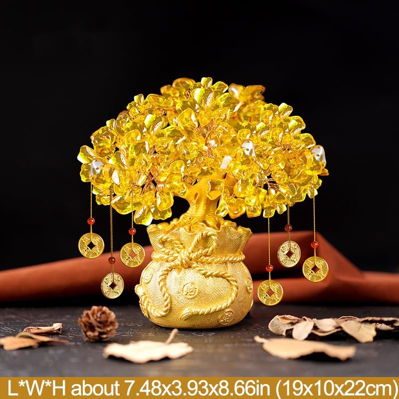 Colgante de árbol de la fortuna de citrino, para gabinete de vino, adornos decorativos de cristal, árbol de dinero, Feng Shui, bonsái para la