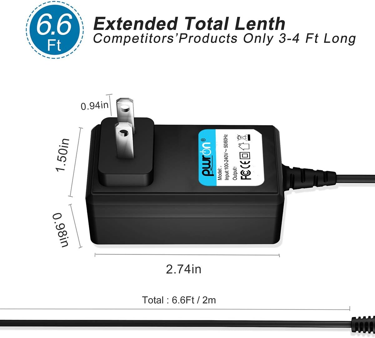 Pwron Adaptador de CA a CC para Shure PS24 Receptor inalámbrico de bajo consumo PS24US Cable de fuente de alimentación Cargador de batería PSU