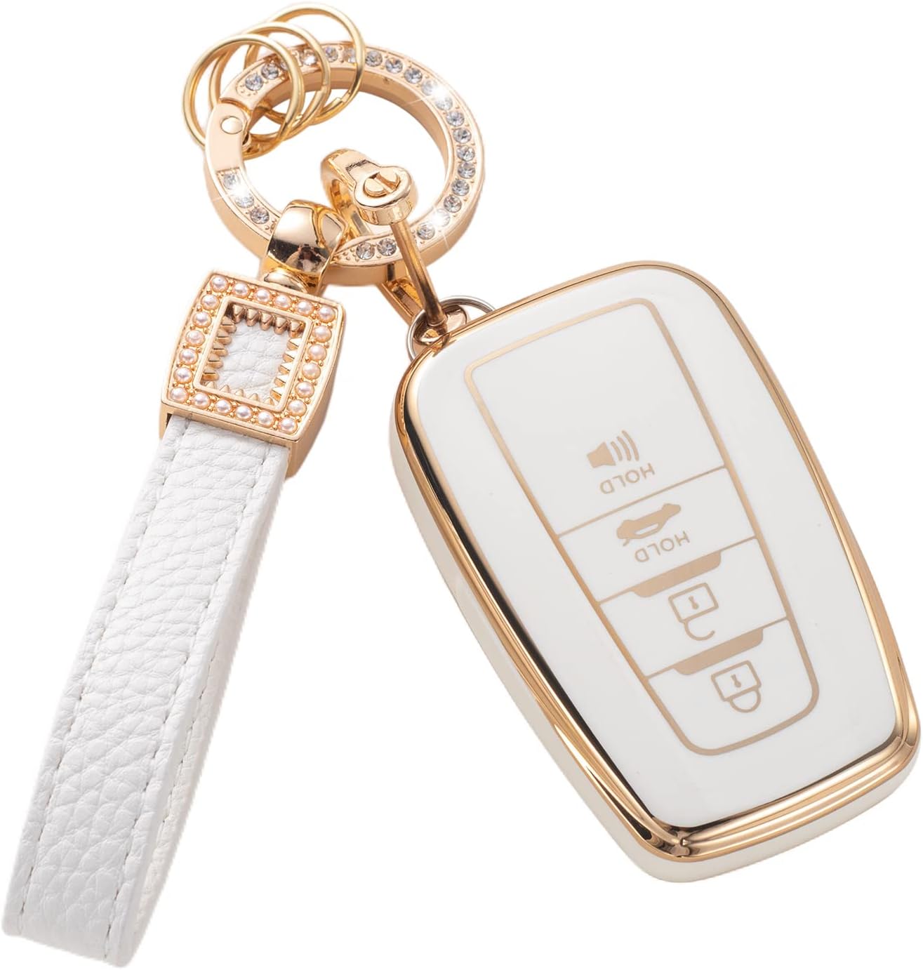 Funda para llavero Toyota con cordón de cuero, funda compatible con Toyota 2018-2022 Camry RAV4 Highlander Avalon C-HR Prius Corolla GT86 Smart Key