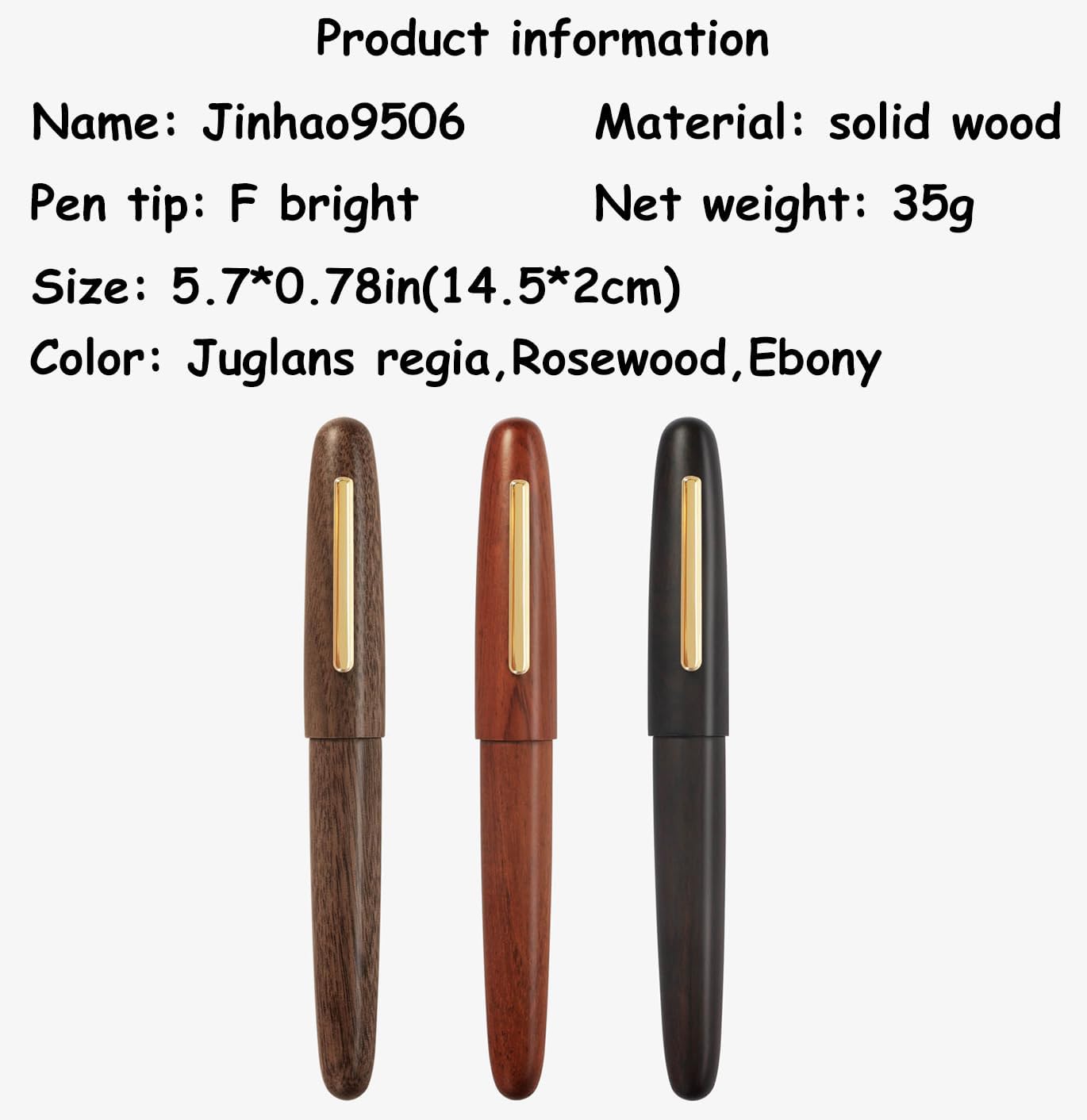 Jinhao 9056 Pluma estilográfica vintage de madera natural, punta fina, palisandro