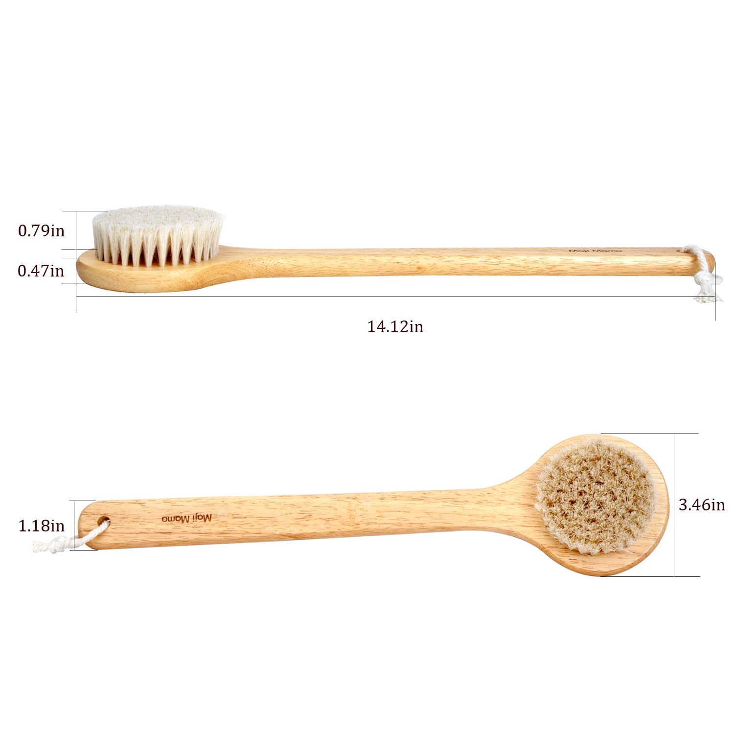 Cepillo de baño de mango largo 100% cerdas de caballo, cepillo de ducha de madera de roble, cerdas naturales para cepillado húmedo o seco, limpiador