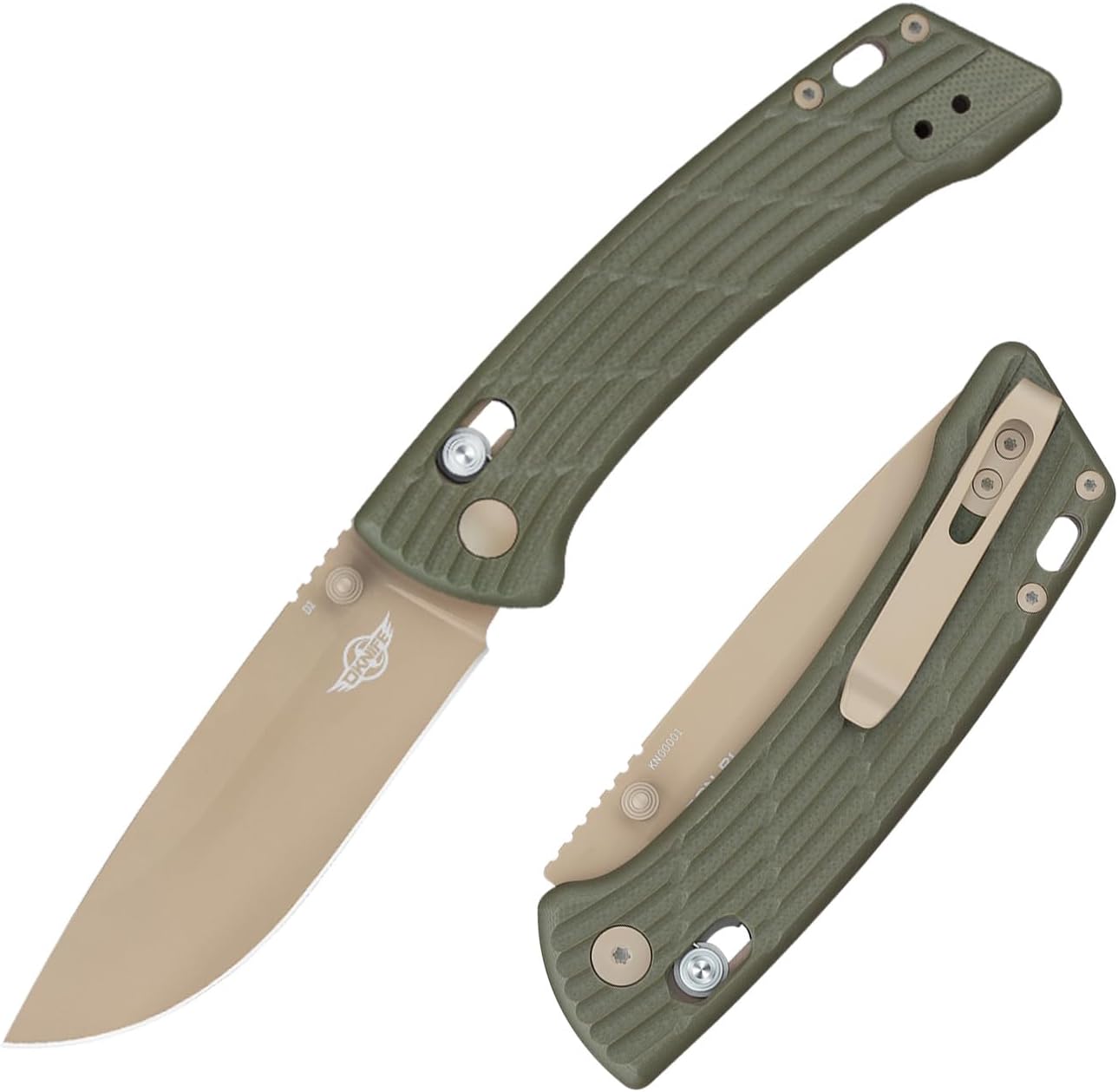 OKNIFE Heron R1 – Cuchillo de bolsillo plegable, cuchillo de bloqueo de eje con hoja D2 recubierta de cerakote de 3.26 pulgadas, mango G10, abridor