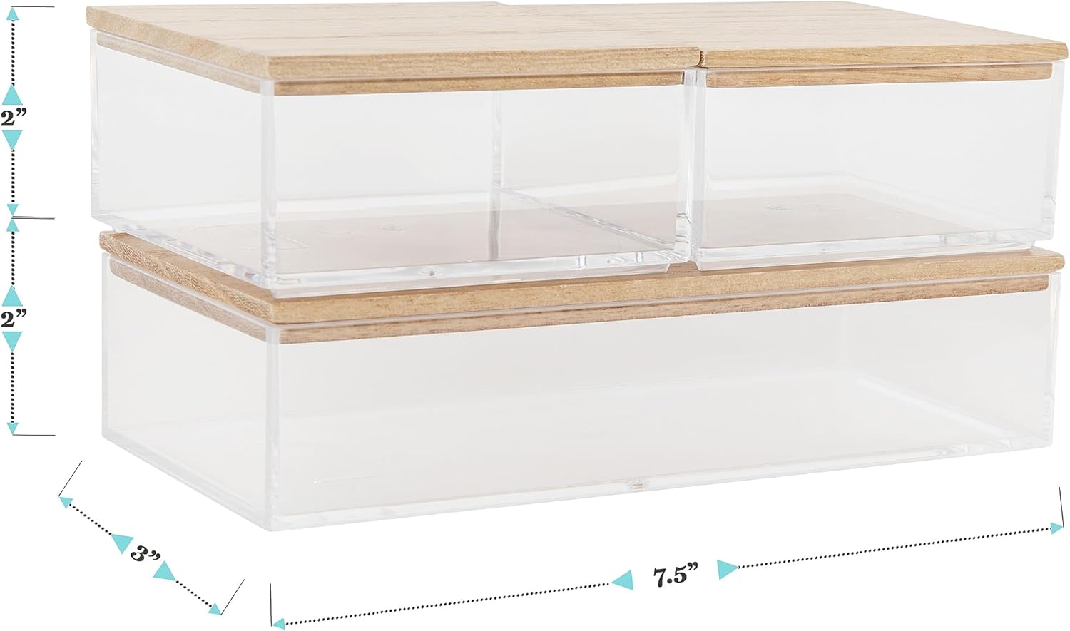 Martha Stewart Brody – Contenedores organizadores de plástico con tapas de madera de paulownia para oficina en casa, cocina o baño, paquete de 3, 2