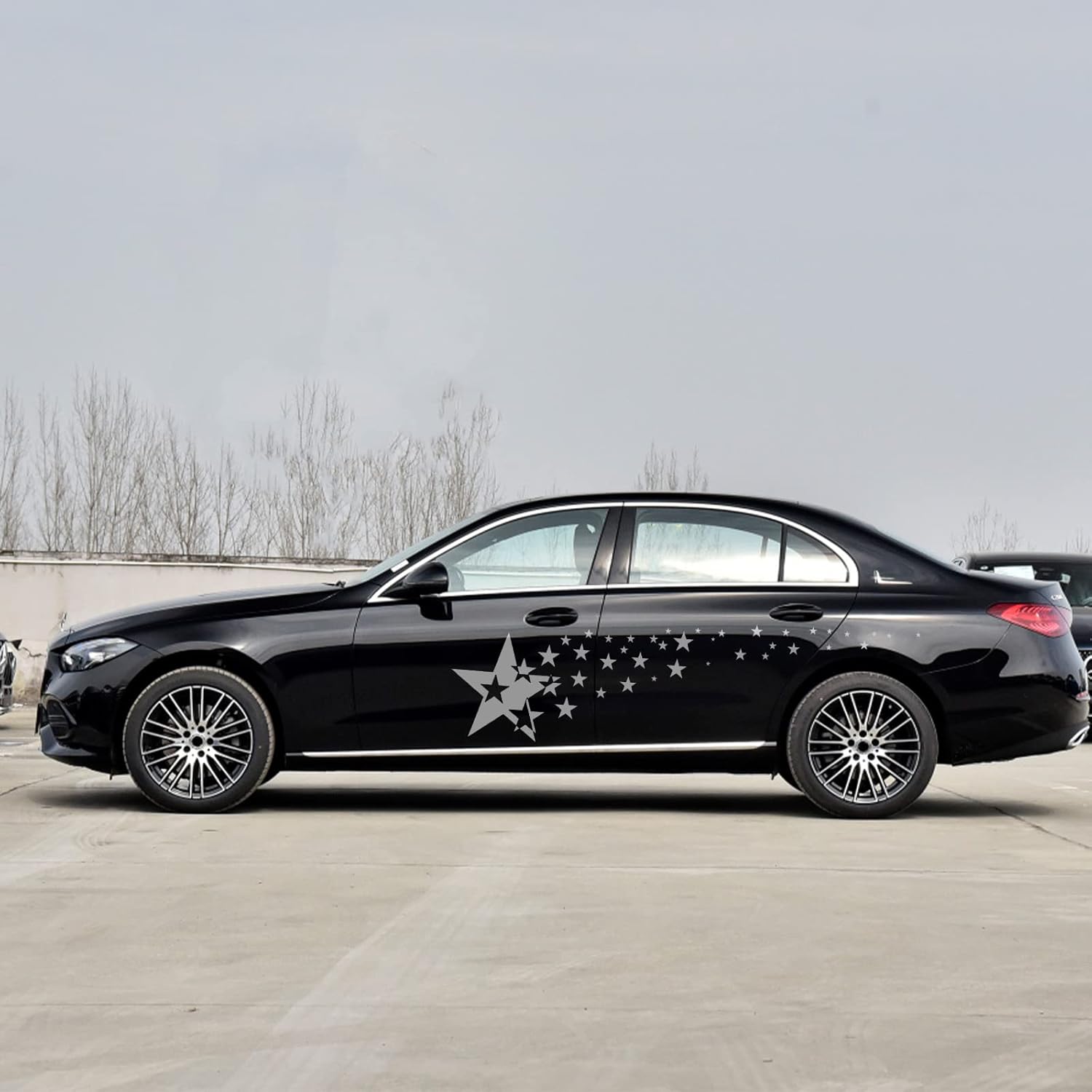 2 calcomanías de vinilo universales con diseño de estrellas para todos los autos, U007, color gris