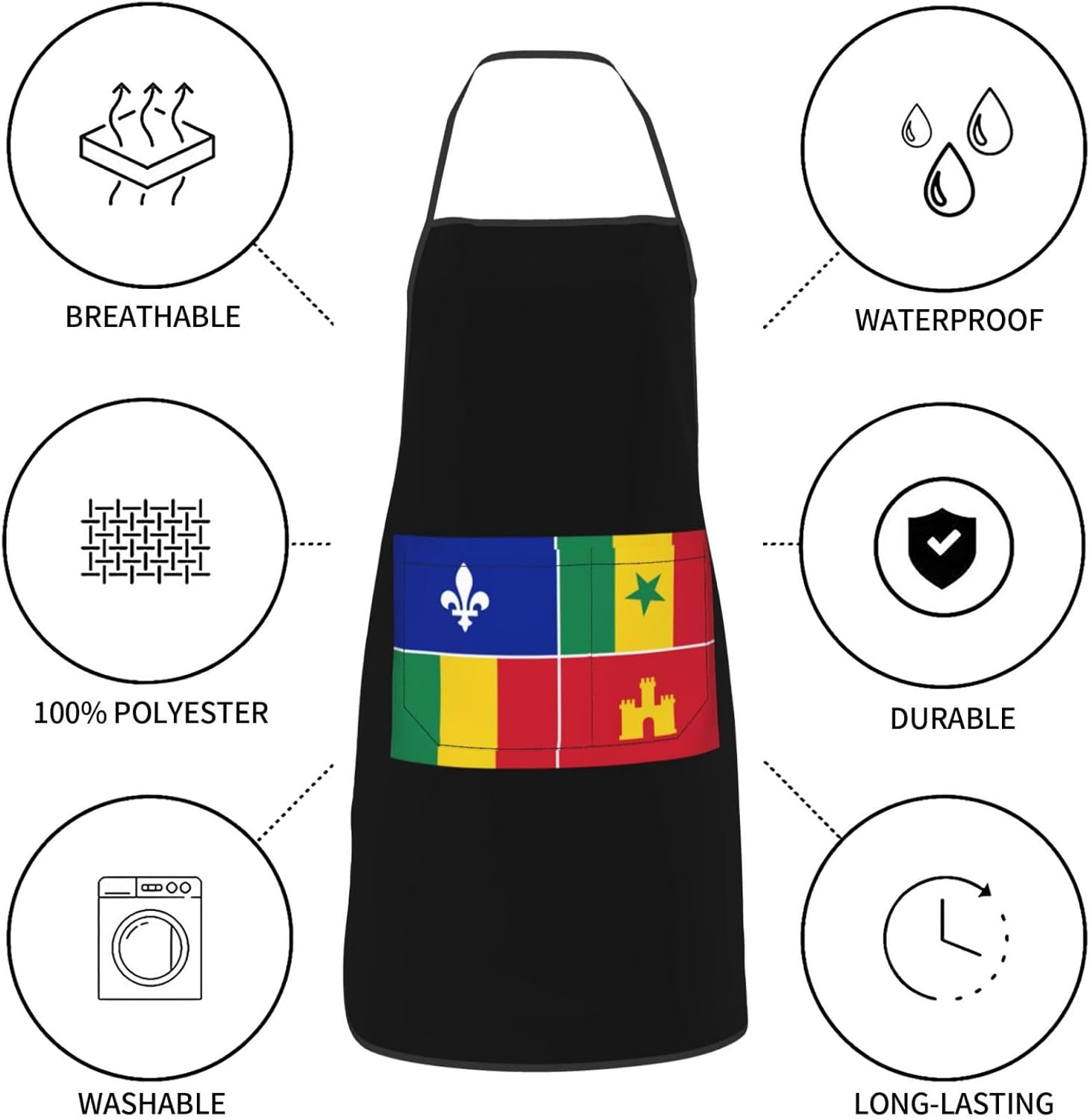 QIZYOQA Delantal de bandera criolla de Luisiana impermeable con bolsillos, delantal de cocina para cocinar, delantal de chef para hombres y mujeres,