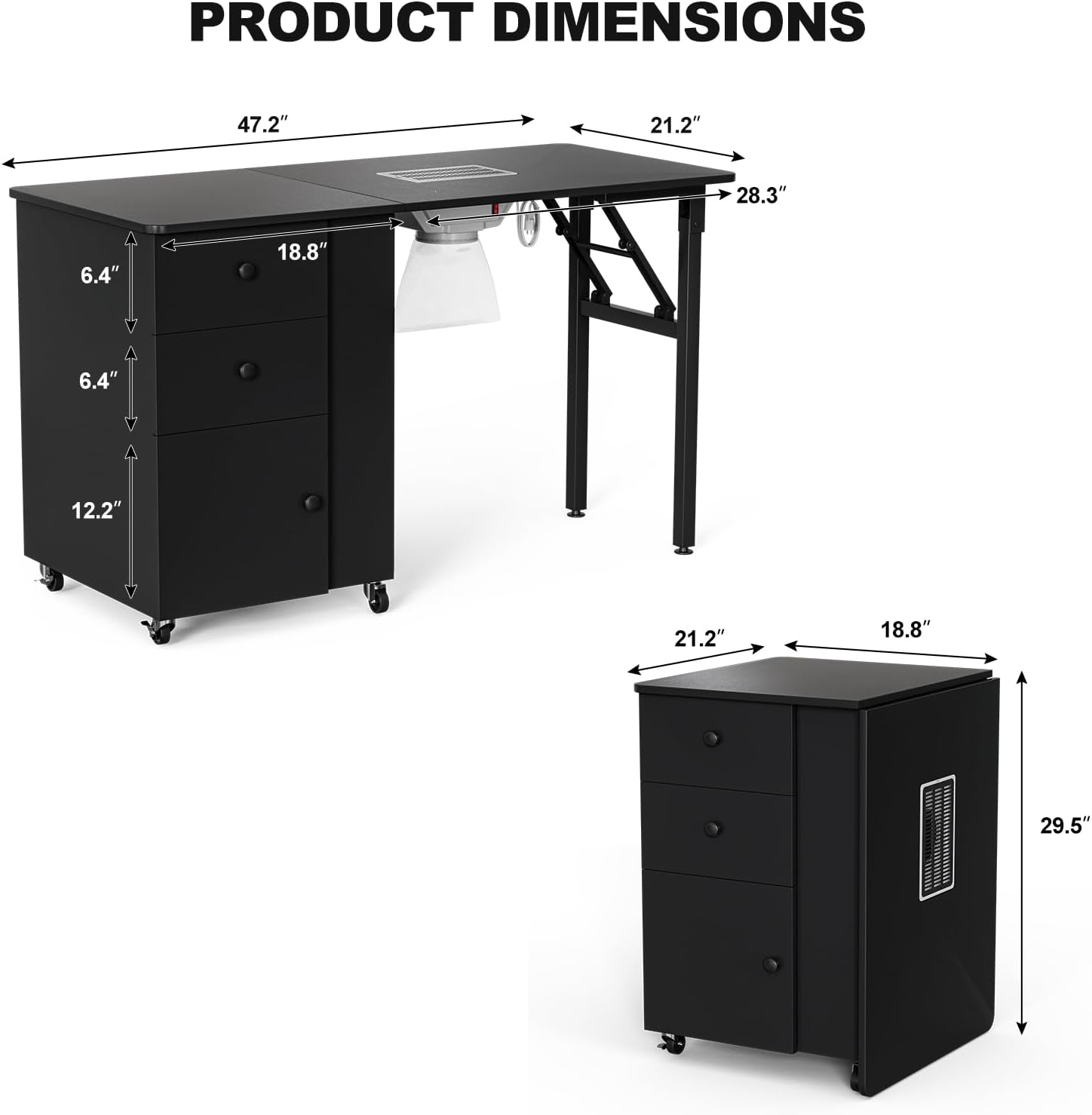 Mesa de manicura plegable para uñas, estación de escritorio plegable de uñas para tecnología de uñas con ventilación eléctrica de corriente