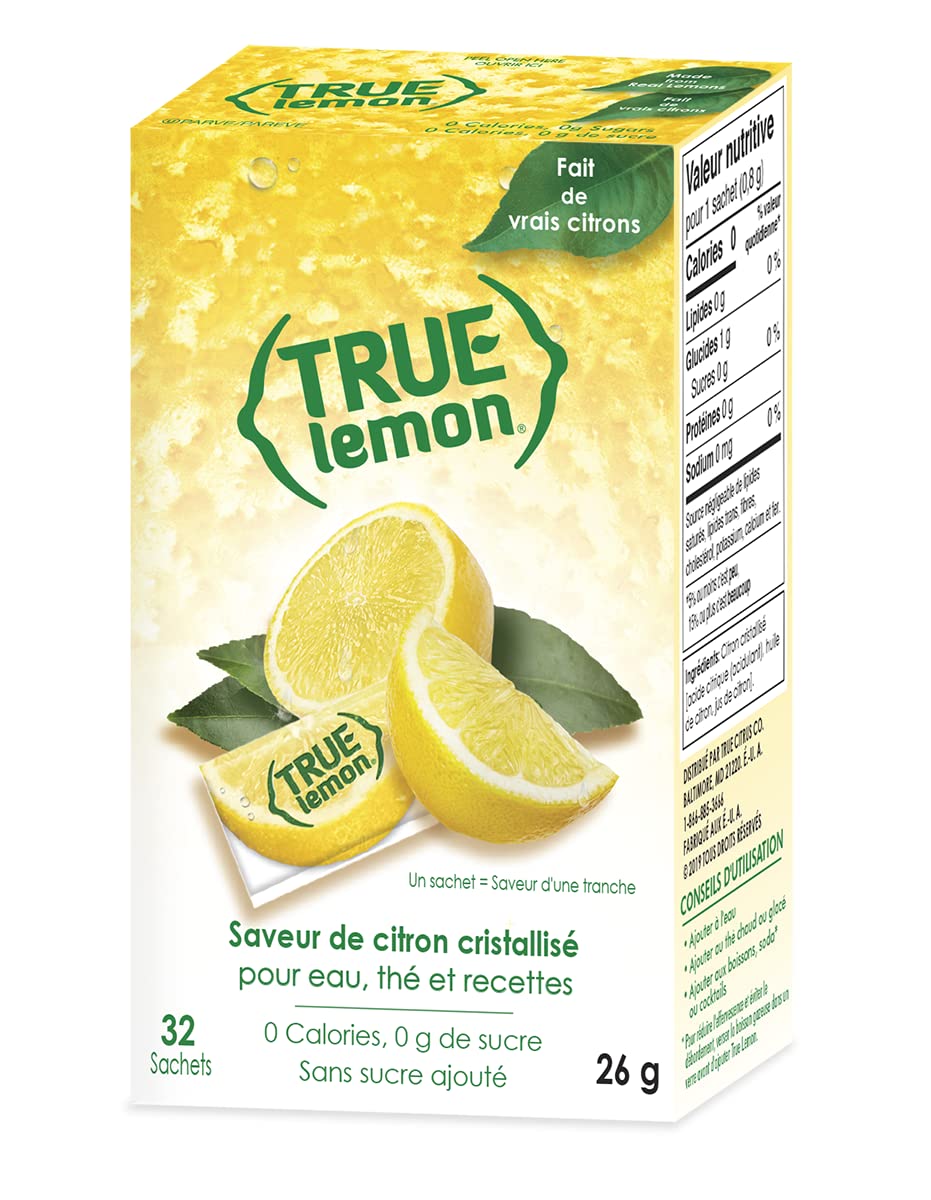 True Lemon – Limón cristalizado para agua y té, potenciador de agua en sobres de una sola porción, 32 unidades