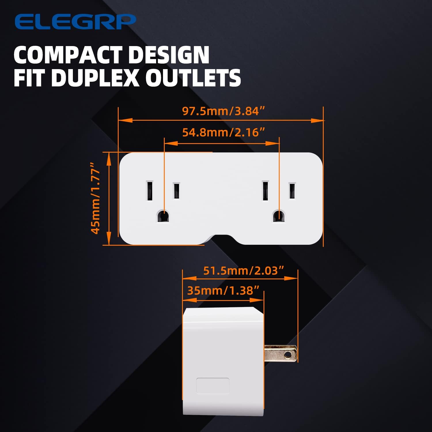 ELEGRP Extensor de toma de corriente, divisor de enchufes múltiples, extensor de pared, 2 a 3 puntas, conexión a tierra, 125 V, certificación ETL,