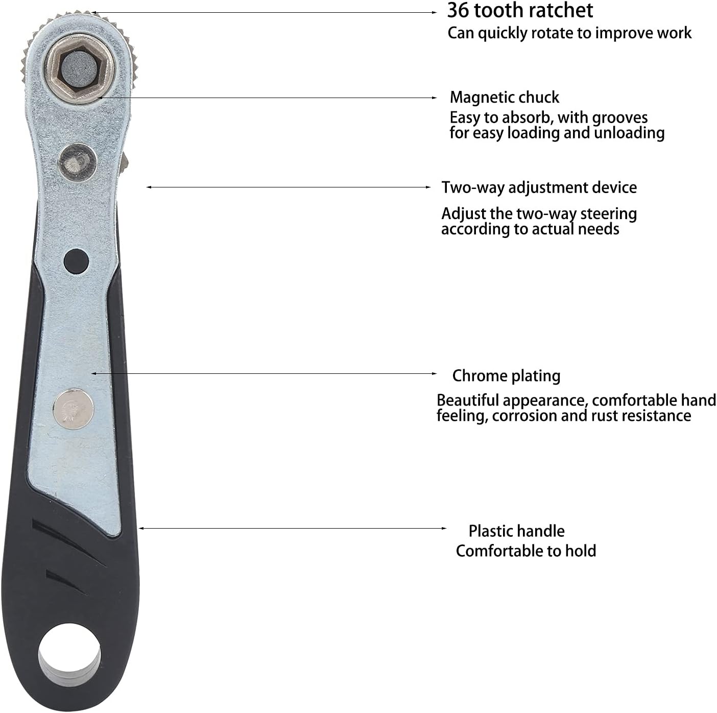FTVOGUE Llave de trinquete, mini llave de trinquete, llave de casquillo hexagonal de 14 pulgadas, herramienta de destornillador, adecuada para