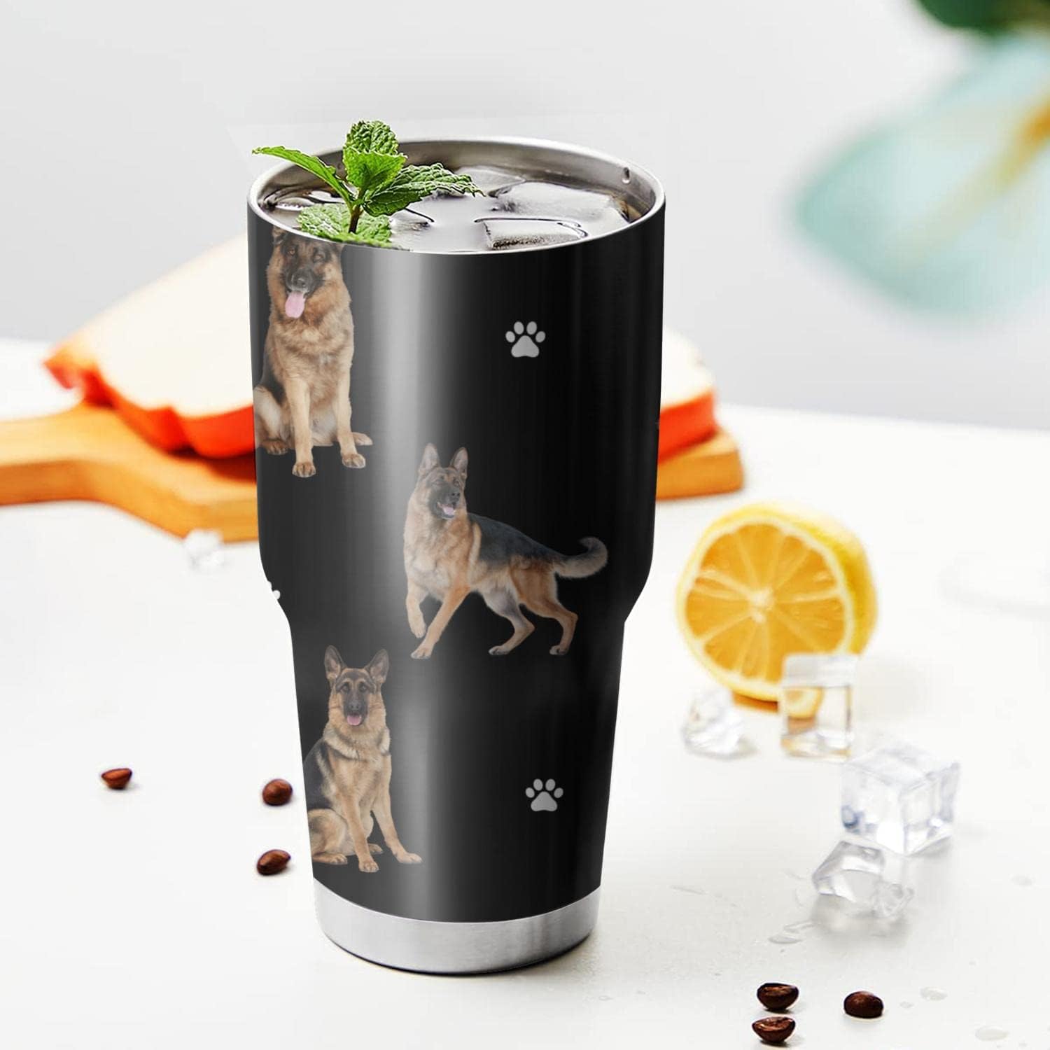 Divertido vaso de perro pastor alemán, regalo para mujereshombres, doble pared de acero inoxidable aislado al vacío, vasos de agua para mascotas con