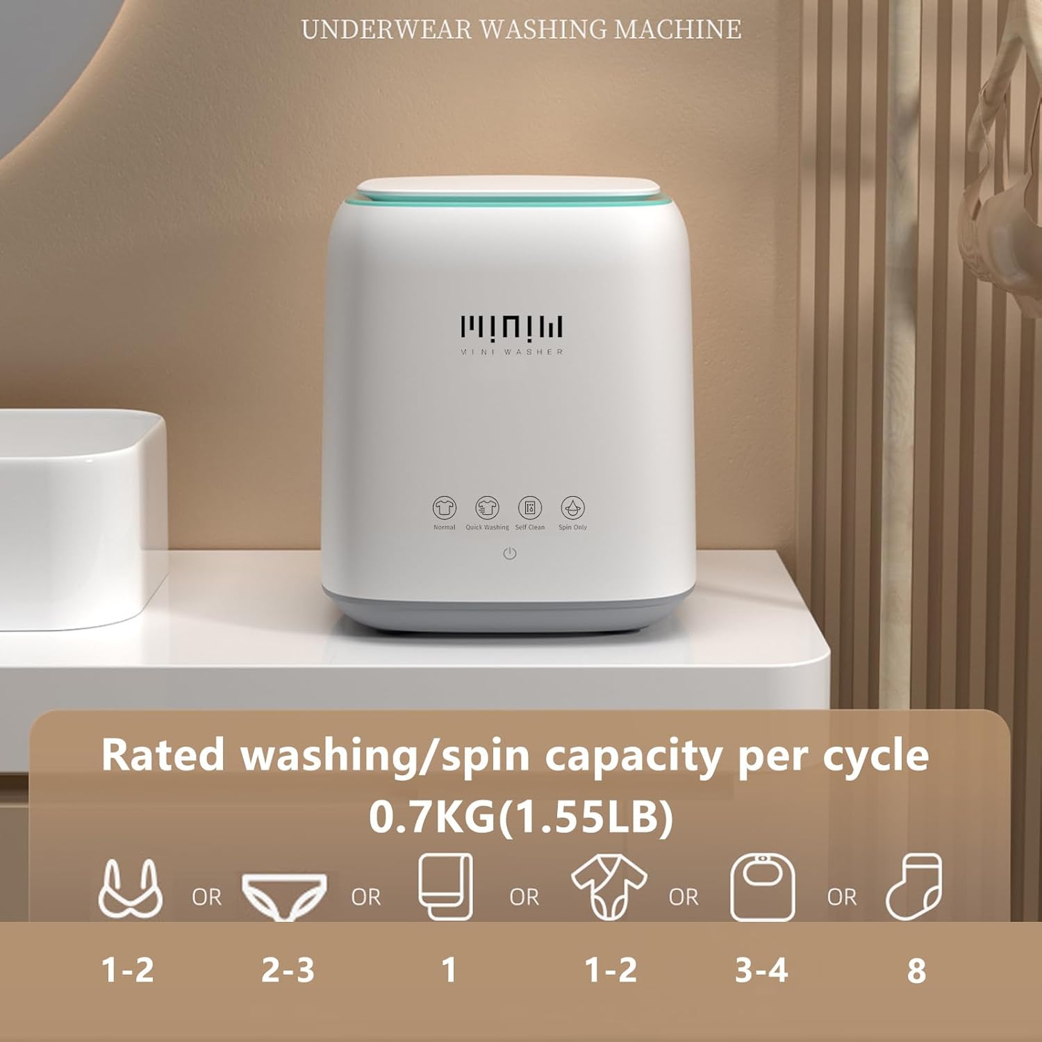 Mini lavadora portátil totalmente automática para ropa interior, bragas y calcetines diseñada específicamente para separar ropa ajustada (ABS-WHITE)