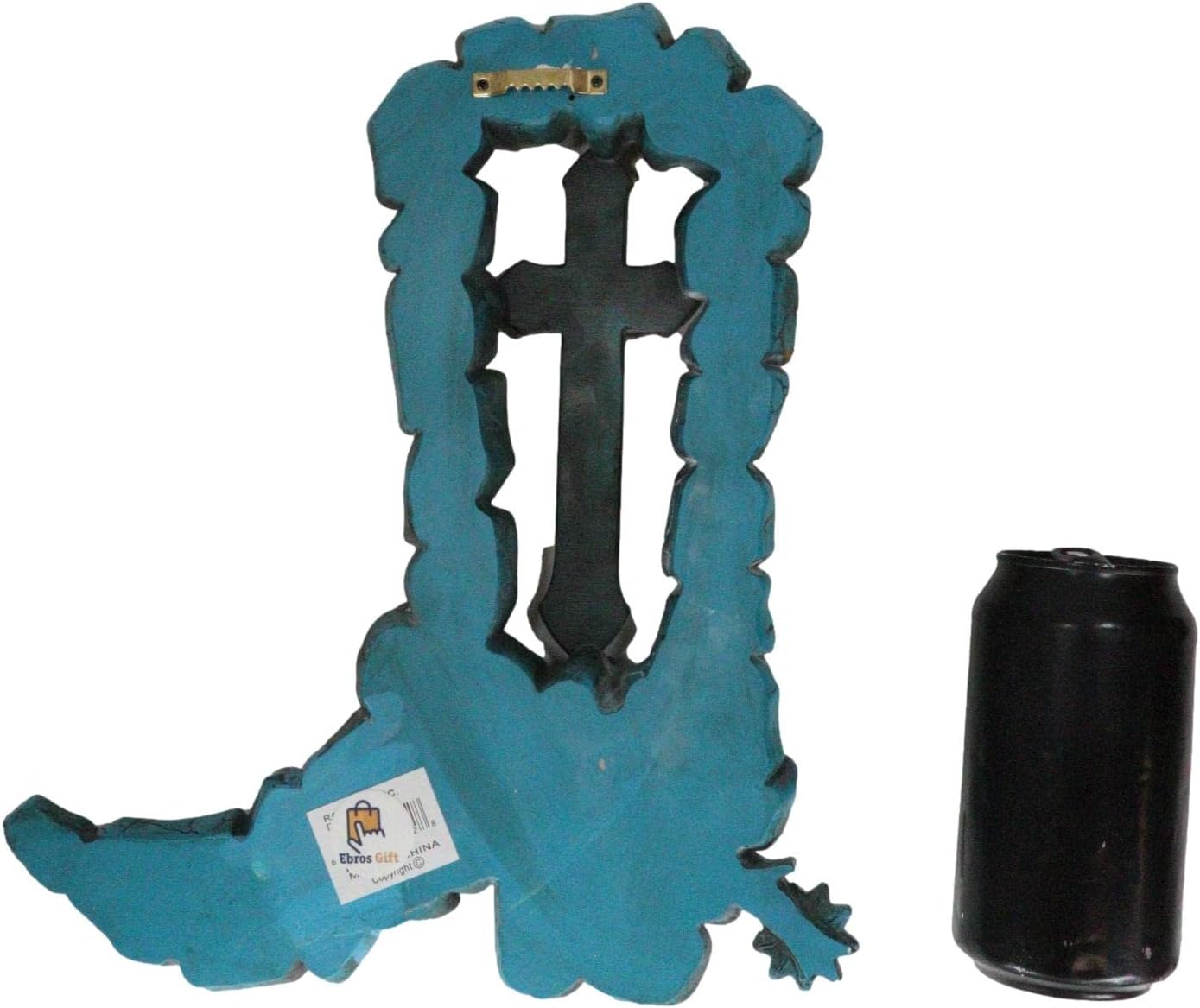Ebros Gift Botas vaqueras rústicas con piedras preciosas de turquesa agrietada del suroeste con espolón y cruz vintage para colgar en la pared,