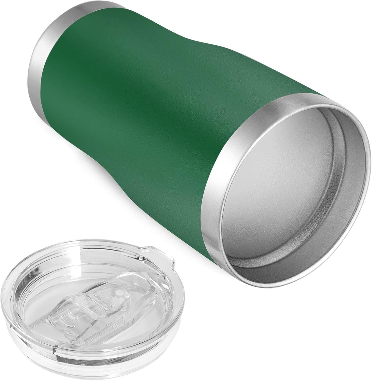 VEGOND Vaso de acero inoxidable de 20 onzas con tapa y popote aislado al vacío, taza de café de viaje de doble pared (verde oscuro, paquete 12)