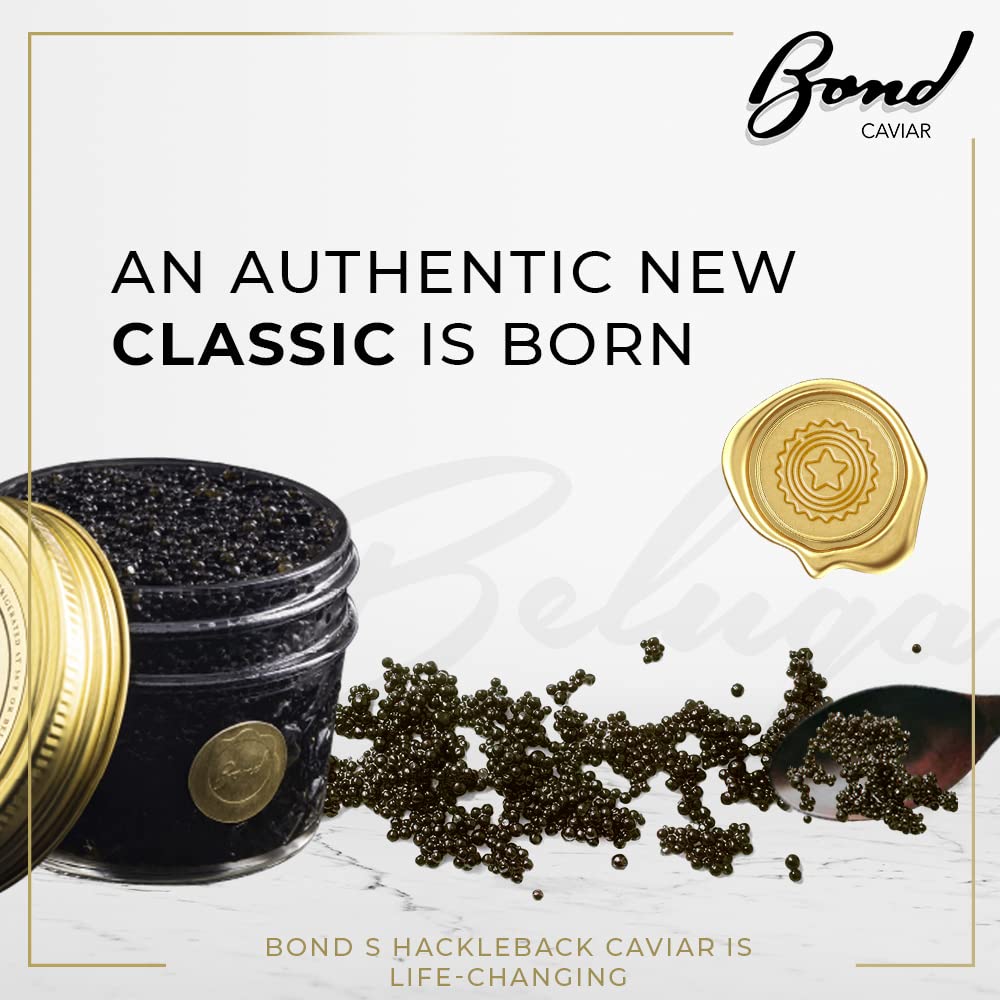 Bond American Hackleback Caviar – Huevas de caviar de renombre mundial, perlas negras pequeñas exclusivas, entrega durante la noche, lujo perfecto