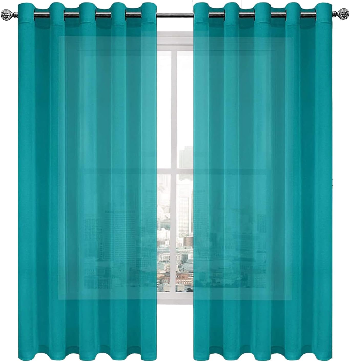 DWCN Cortinas transparentes de lino sintético turquesa, cortinas de gasa con ojales para ventana para dormitorio, sala de estar, 60 x 63 pulgadas de