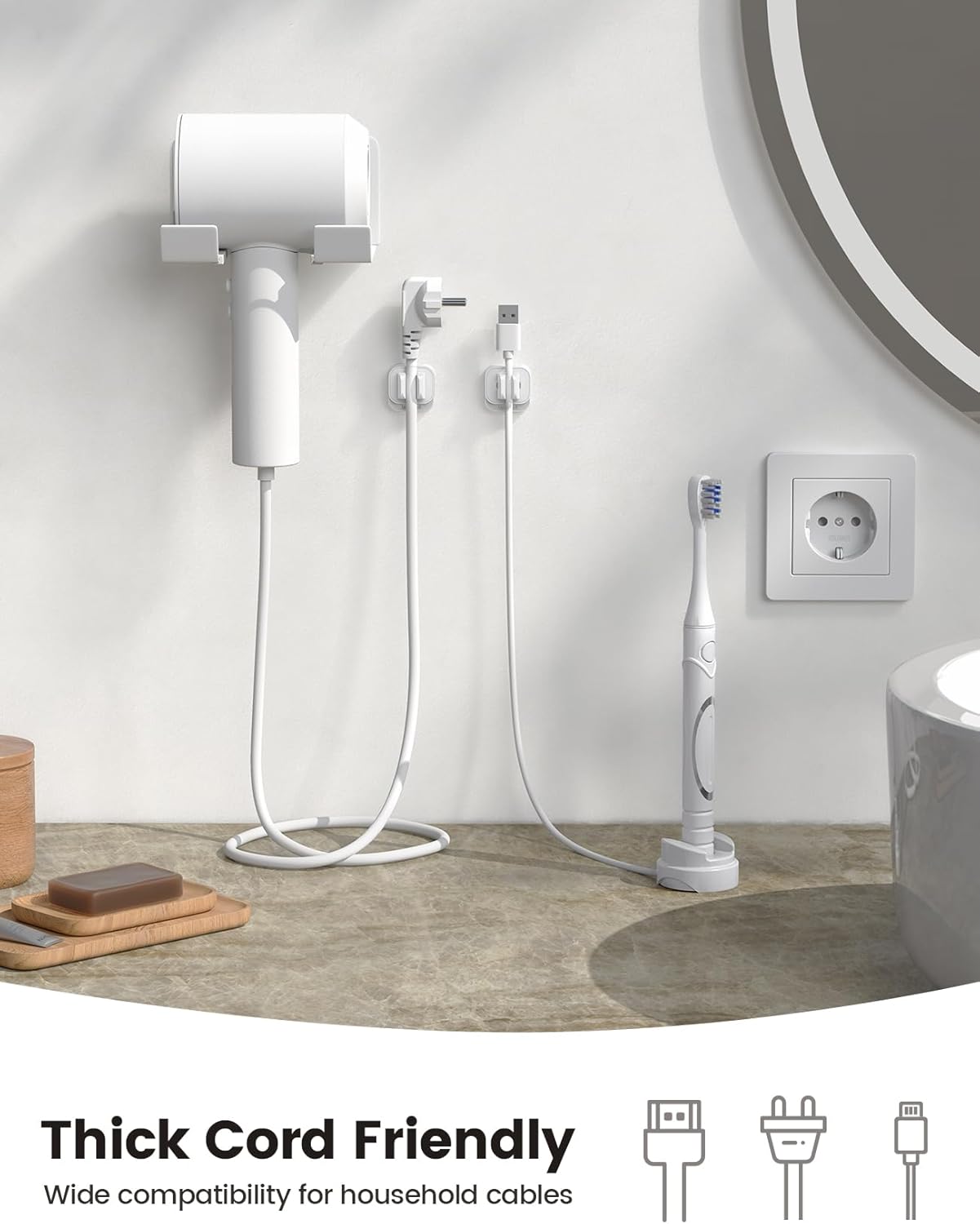Lamicall – Paquete de 10 clips de soporte de resorte de cable, organizador de cables para escritorio, clip de cable ajustable, organizador de