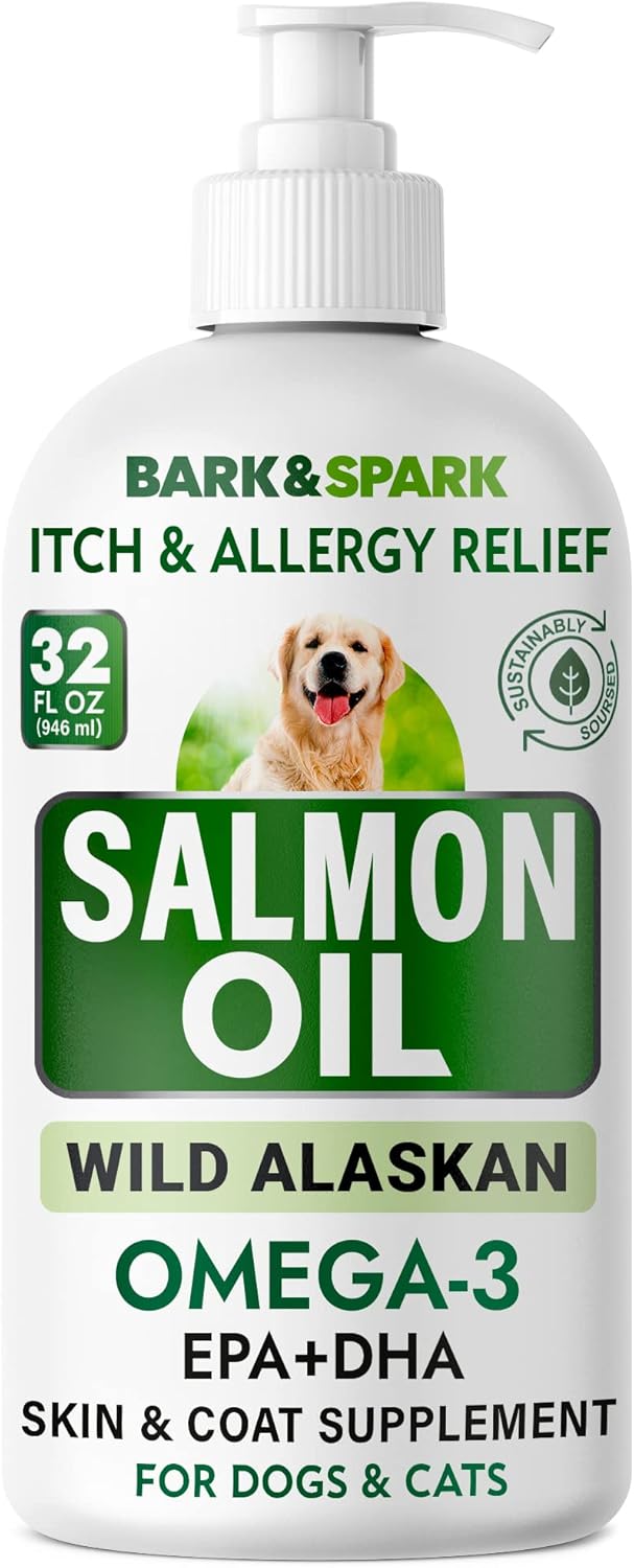 BARK&SPARK Aceite de salmón para perros y gatos – Aceite de pescado natural Omega-3 para perros – Apoyo para la piel y el pelaje – Suplemento