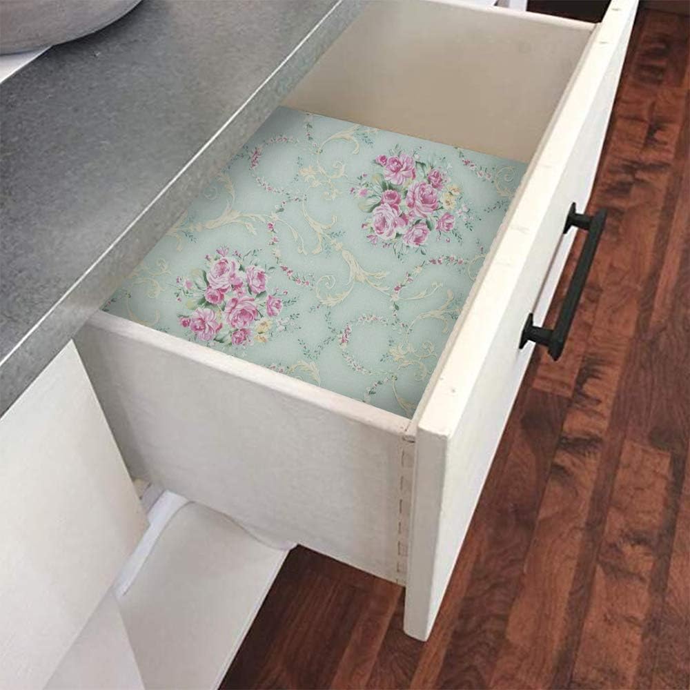 LovingWay Rollo de papel tapiz de 14.7 pies con diseño floral retro de 17.7 x 177 pulgadas, autoadhesivo, para cajón, cajón, cajas organizadoras de