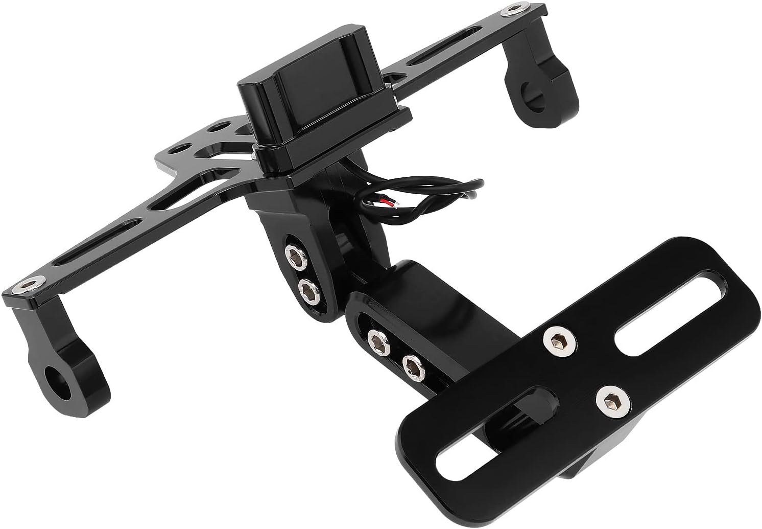 Soporte de placa de matrícula de motocicleta, kit de eliminador de guardabarros ajustable universal, soporte de aluminio CNC con luz LED (negro)